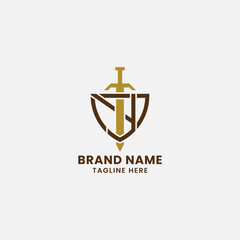 Letter Y and Sword on Shield Monogram Initial Logo in White Background