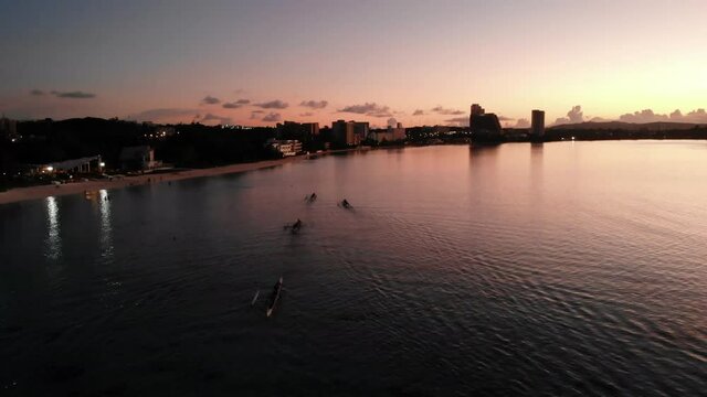 Sunset beach. Drone footage of Guam, America.
