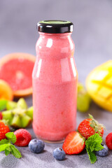 strawberry smoothie with fresh fruits
