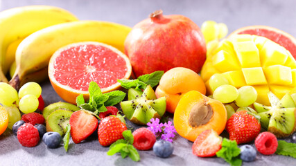 assorted of healthy fruits and berries background