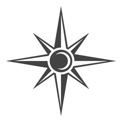 Monochrome simple rose of wind icon vector flat illustration. Vintage nautical navigation direction