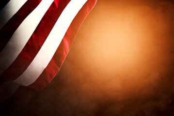 American flag with a bright background