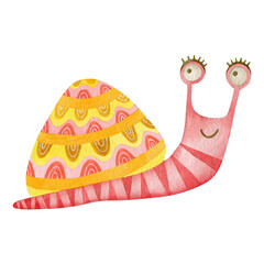 Watercolor snail isolated on white background.