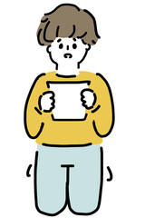 ゆるい線で描いた書類を見て考える人