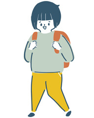 ゆるいタッチのランドセル姿の小学生