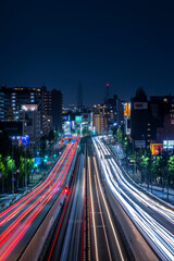 大阪都市夜景　新御堂筋　光の軌跡