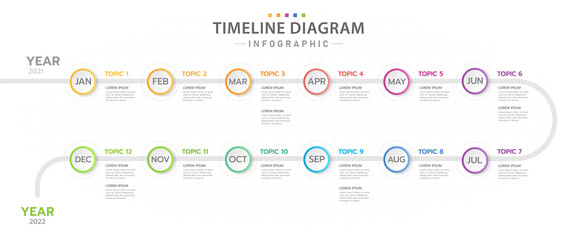 Infographic template for business. 12 Months modern Timeline diagram calendar, presentation vector infographic.