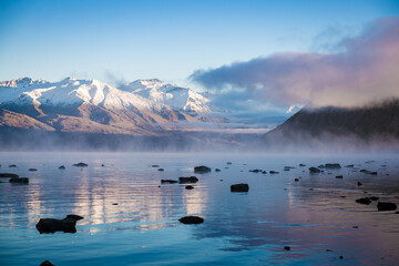Morning mist in Lake Wanaka, New Zealand