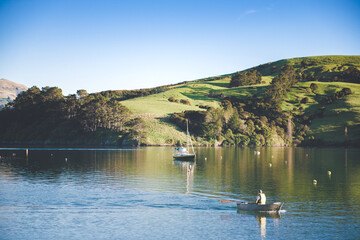 Boating, Akaroa bay, New Zealand