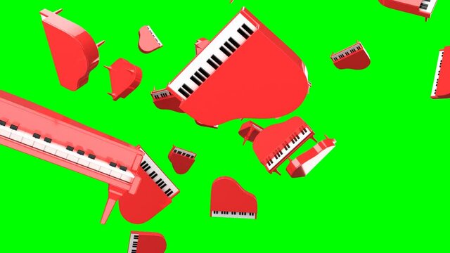 Many red pianos on green chroma key background.
3D rendered animation for background.
