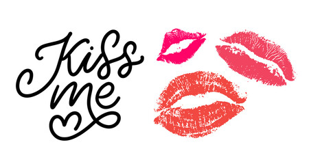 kiss me hand lettering scalable and editable vector illustration lips