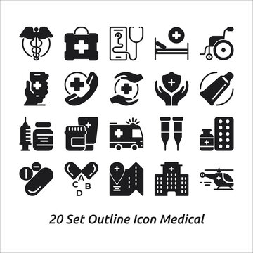 20 set solid icon medicine kesehatan