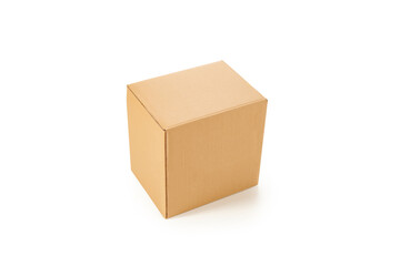 Brown cardboard box isolated on white background, home object and moving style.