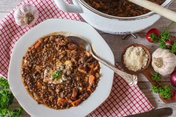 italian lentil stew with parmesan cheese