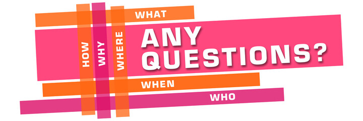 Any Questions Word Cloud Pink Orange Stripes Banner 