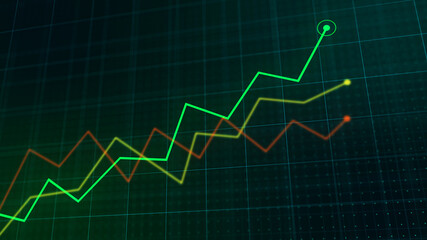 Naklejka premium Business competition concept with line charts growing animation. Technology electronic style computer illustration with depth of field