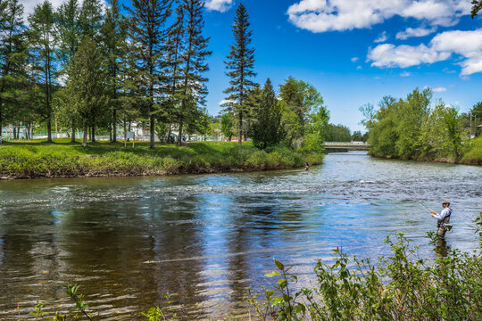 Fisherman in the Matapedia in the small town of Causapscal, Quebec (Canada)