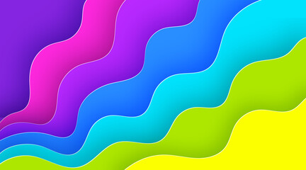 Bright positive vector background with multicolored paper cut shapes.