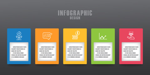  Vector business infographic process with square shape. Template process diagram for presentation. Icon business 5 step.