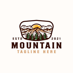 Mountain Adventure and Outdoor Vintage Logo Template. Badge or Emblem Style. Vector Illustration