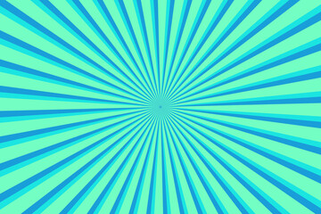 Vibrant Cyan Sunburst Pattern Background. Ray star burst backdrop. Rays Radial geometric Vector Illustration