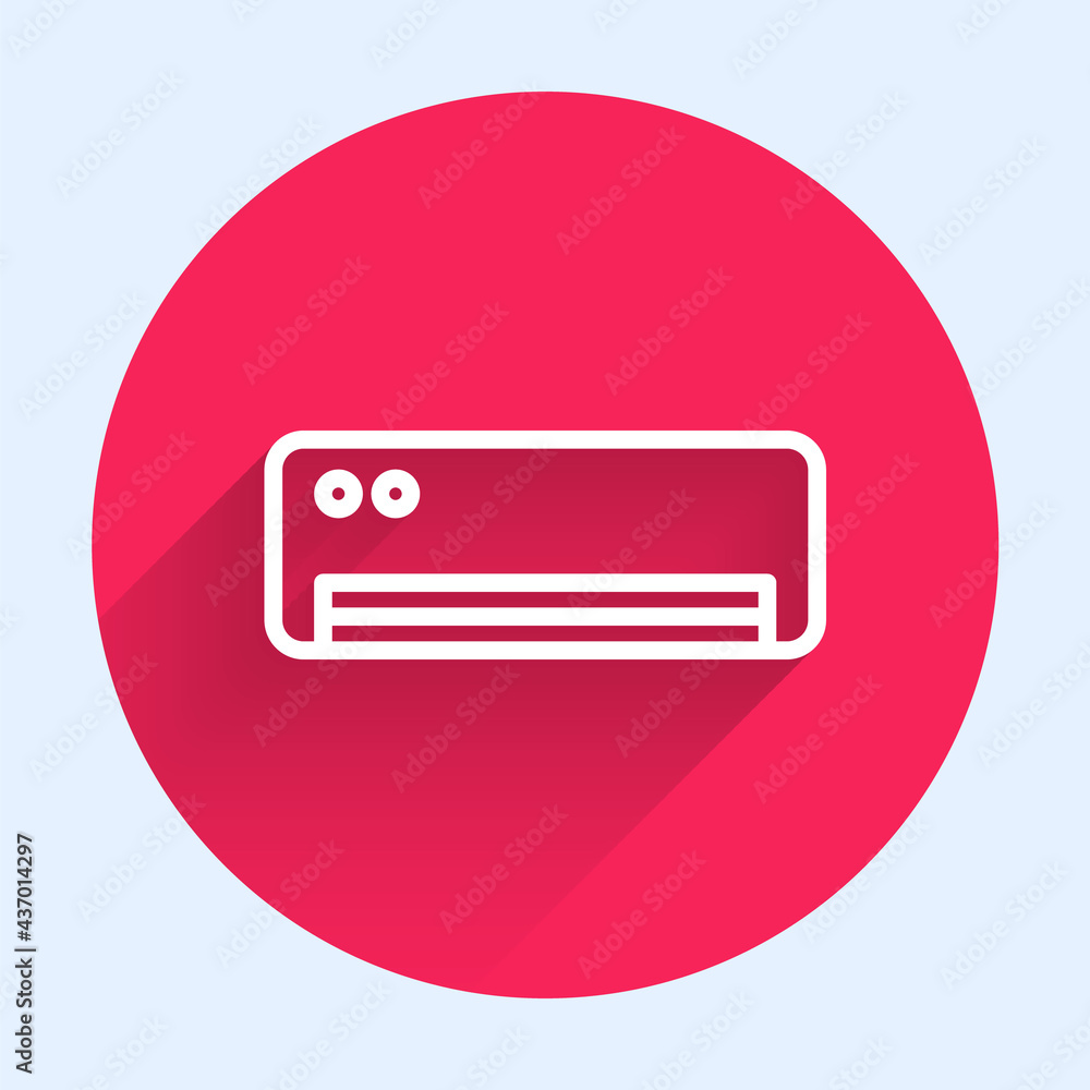 Poster white line air conditioner icon isolated with long shadow. split system air conditioning. cool and c