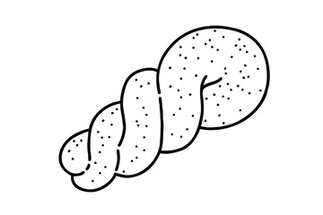 Kkwabaegi. Korean twisted doughnuts. The mildly sweet, fluffy, spongy, twisted doughnuts are made with yeasted wheat or glutinous rice flour dough and melted butter. Vector line art illustration.