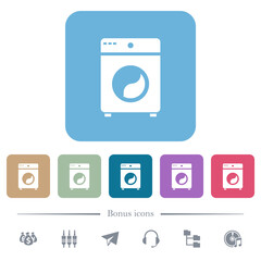 Washing machine flat icons on color rounded square backgrounds