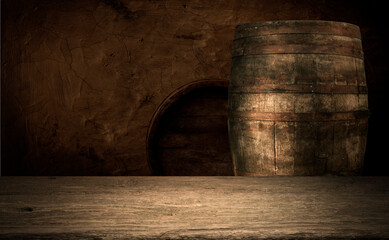 A wine cellar full of barrels of wine