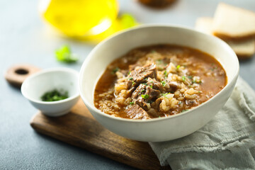 Traditional spicy lamb soup with rice