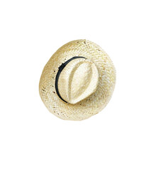 Chapeau de paille femme détouré fond blanc été ruban noir paille claire