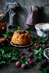 plum sour cream cake. style rustic