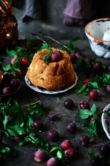 plum sour cream cake. style rustic