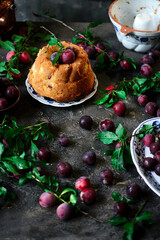 plum sour cream cake. style rustic