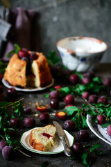 plum sour cream cake. style rustic
