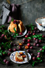 plum sour cream cake. style rustic