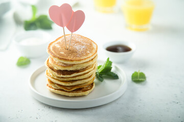 Traditional homemade pancakes with syrup