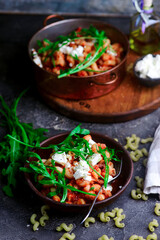 Pasta with chikpea. .style rustic.selective focus