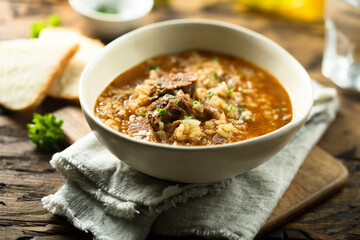 Traditional spicy lamb soup with rice