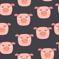Seamless pattern with cartoon pigs. Flat colorful vector for kids. hand drawing. animals. baby design for fabric, textile, wrapper, print.