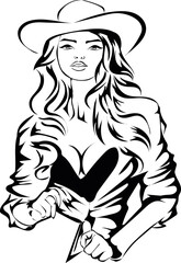 Cowgirl Hand drawn vector illustration.