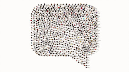 Concept conceptual large community of people forming the cloud sign. 3d illustration metaphor for communication, online talking, chatting, internet discussion