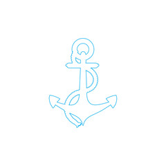Line art blue anchor logo, icon marine art. 