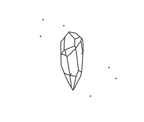Hand drawn vector abstract stock flat graphic illustration with logo element,bohemian magic line art of crystal shape in simple style for branding,isolated on white background.Feminine logo concept