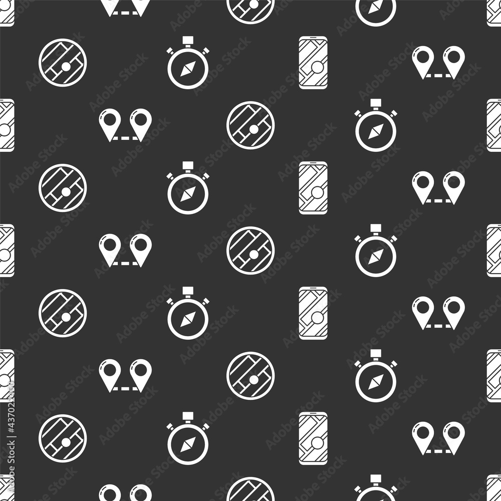 Poster set city map navigation, route location, folded map with location and compass on seamless pattern. v