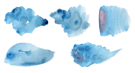 Watercolor abstract blue brush stroke clipart set for creating logotype, branding, business card