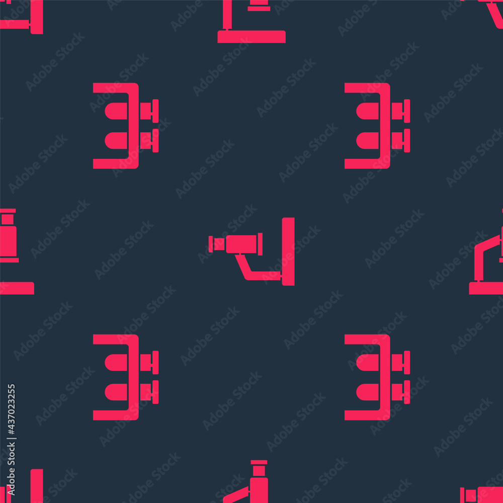 Aufkleber set test tube and flask and microscope on seamless pattern. vector