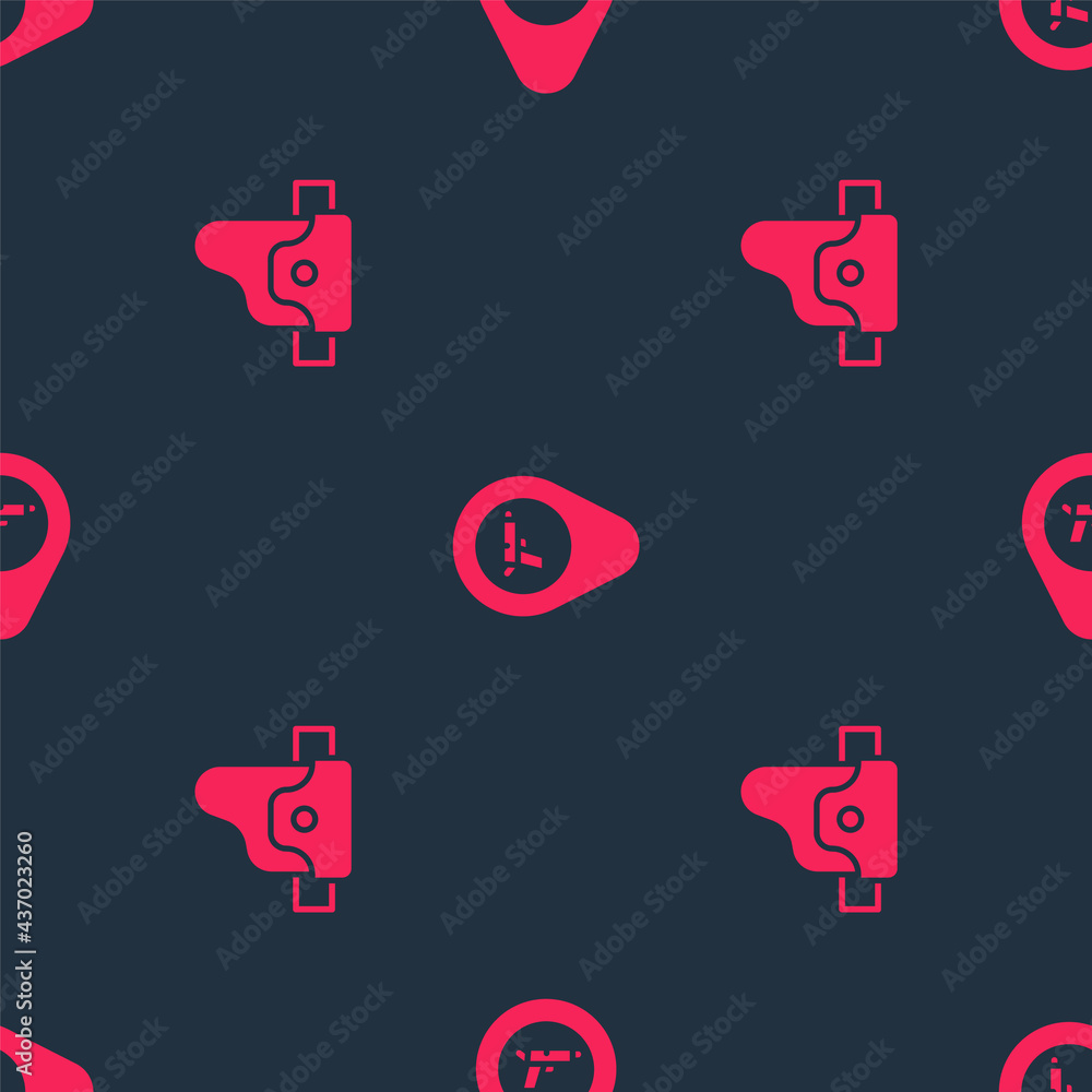 Poster set gun in holster and location with weapon on seamless pattern. vector