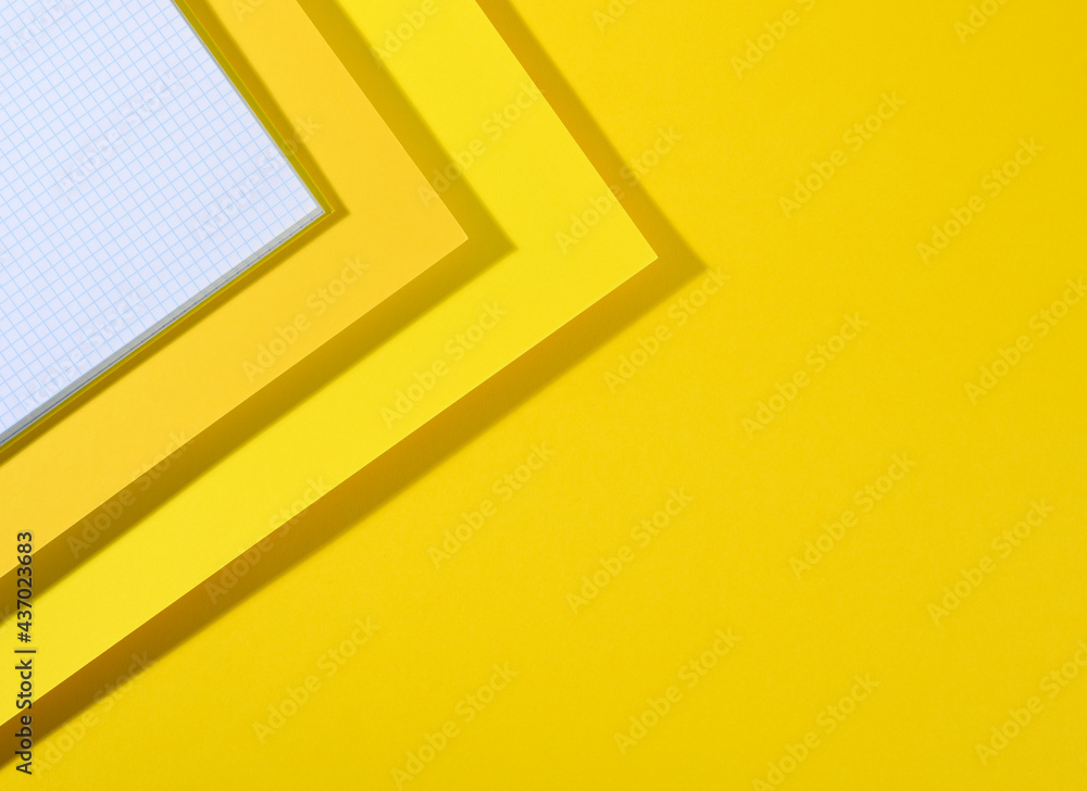 Poster modern yellow bright background with sheets of paper with shadow. template for business