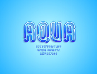 Original water Font in 3d style, blue gel alphabet